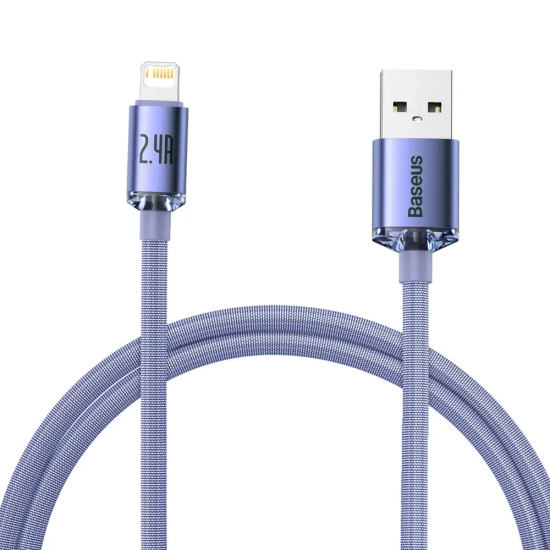 Kabel Baseus Crystal Shine USB-A–Lightning 2,4A 1,2 m fioletowy