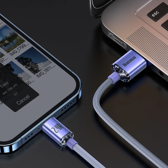 Baseus Kabel Crystal Shine USB-A–Lightning 1,2 m fioletowy