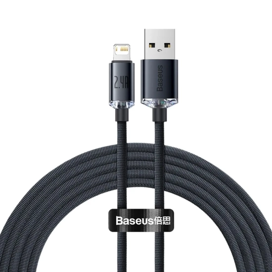 Baseus Crystal Shine CAJY000101 USB-A – Lightning 2,4A 2,0 m czarny – przewód ze złączami USB-A – Lightning w kolorze cz