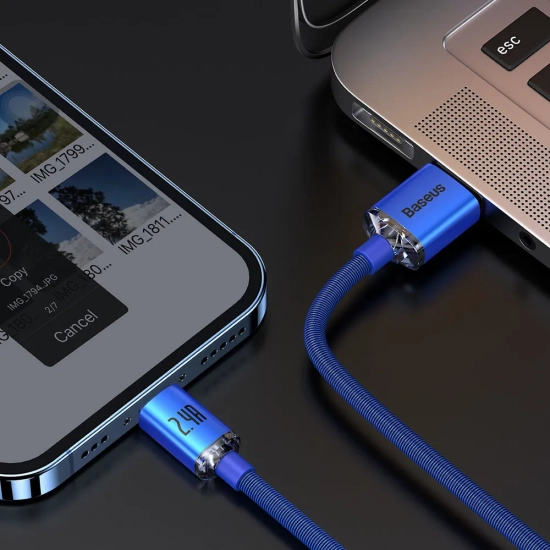 Baseus Crystal Shine Series USB-A – Lightning 2,4A 2 m niebieski