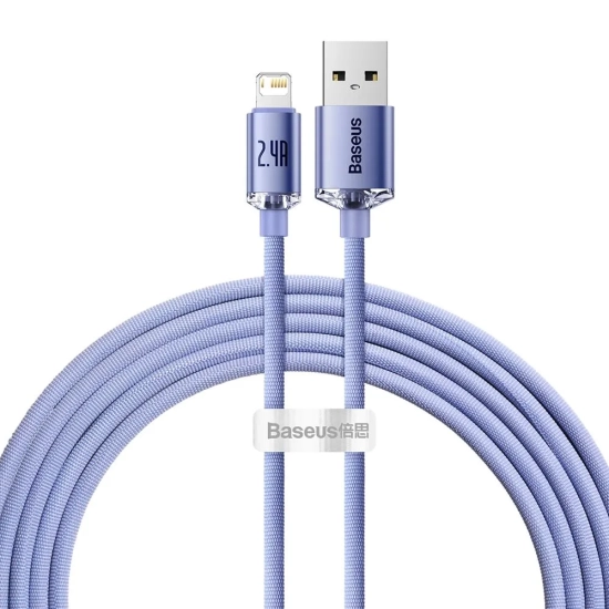Baseus Crystal Shine Series USB-A – Lightning 2,4A 2 m fioletowy – przewód ze złączami USB-A – Lightning w kolorze fiole