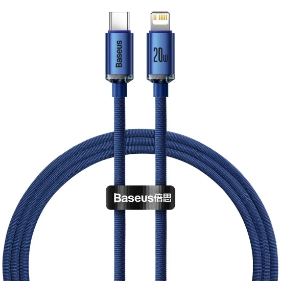 Kabel Baseus Crystal Shine USB-C–Lightning 20W 1,2 m niebieski