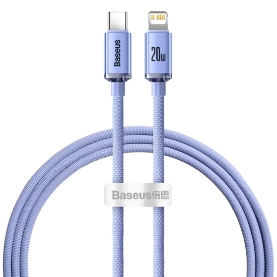 Kabel Baseus Crystal Shine USB-C–Lightning 20W 1,2 m fioletowy
