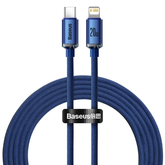 Kabel Baseus Crystal Shine USB-C–Lightning 20W 2 m niebieski
