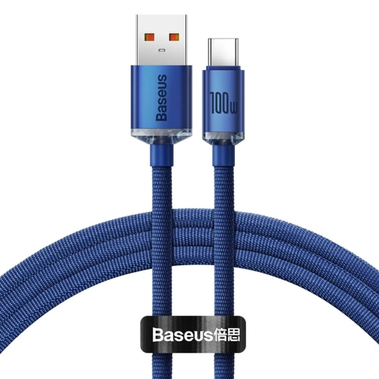 Baseus Crystal Shine CAJY000403 USB-A – USB-C 100W 1,2 m niebieski – przewód ze złączami USB-A – USB-C w kolorze niebies