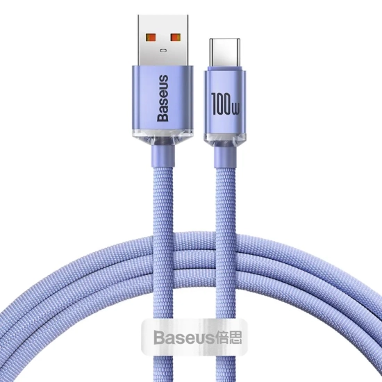 Baseus Crystal Shine CAJY000405 USB-A – USB-C 100W 1,2 m fioletowy – przewód ze złączami USB-A – USB-C w kolorze fioleto