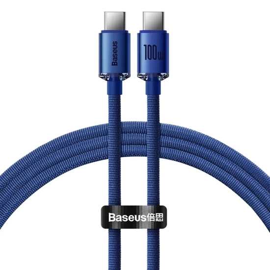 Kabel Baseus Crystal Shine USB-C–USB-C 100W 1,2 m niebieski