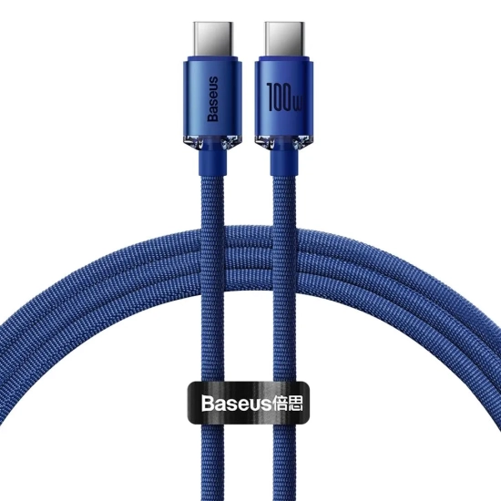 Baseus Crystal Shine CAJY000603 USB-C – USB-C 100W 1,2 m niebieski – przewód ze złączami USB-C – USB-C w kolorze niebies