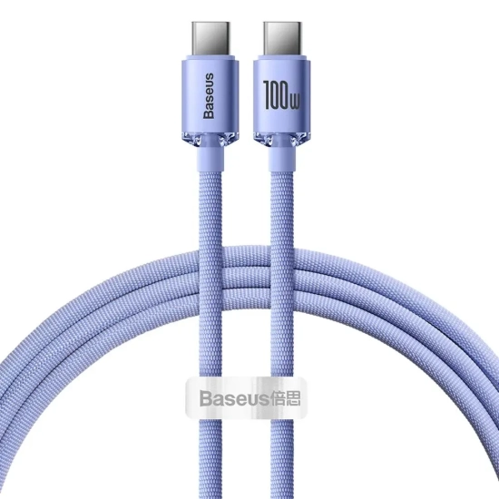 Kabel Baseus Crystal Shine USB-C–USB-C 100W 1,2 m fioletowy