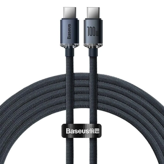 Baseus Crystal Shine CAJY000701 USB-C – USB-C 100W 2,0 m czarny – przewód ze złączami USB-C – USB-C w kolorze czarny.