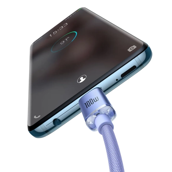 Baseus Kabel Crystal Shine USB-C–USB-C 100 W 2 m fioletowy