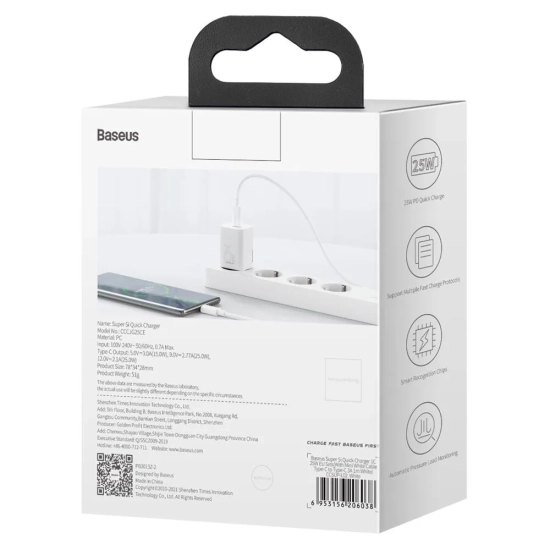 Baseus Super Si ładowarka sieciowa 25 W USB-C biała