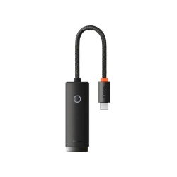 Czarny adapter sieciowy Baseus Lite Series z wtykiem USB-C i gniazdem RJ45.