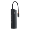 Czarny hub USB-C Baseus Lite Series z portami USB, HDMI oraz czytnikami kart SD i microSD.