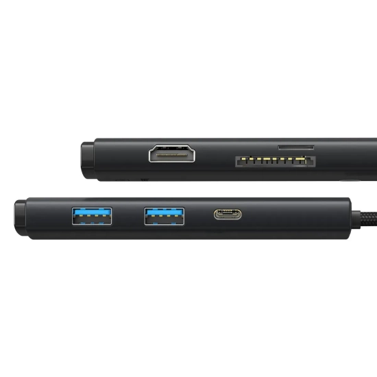 Hub USB-C Baseus Lite Series 6w1 HDMI SD/TF czarny