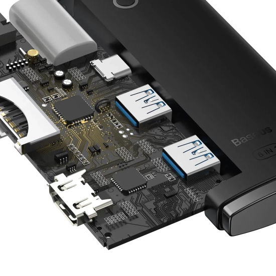 Hub USB-C Baseus Lite Series 6w1 HDMI SD/TF czarny