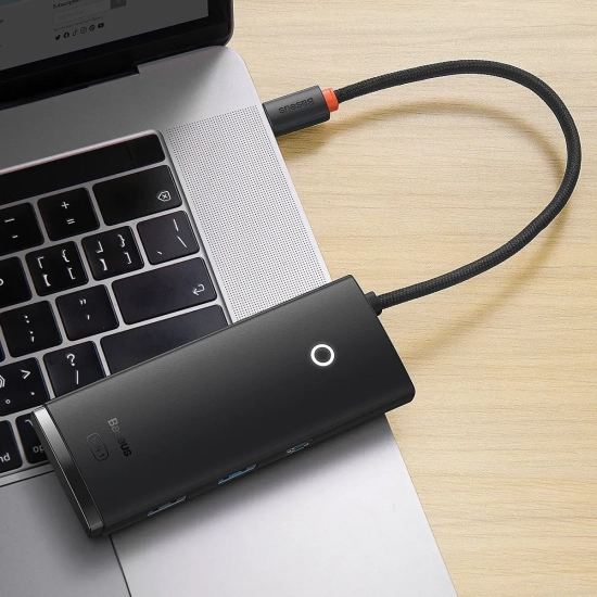 Hub USB-C Baseus Lite Series 6w1 HDMI SD/TF czarny