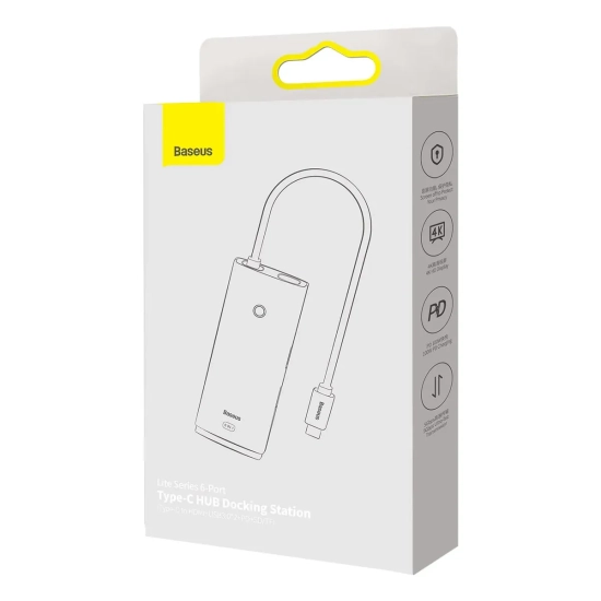 Hub USB-C Baseus Lite Series 6w1 HDMI PD SD/TF czarny