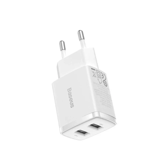 Baseus Ładowarka sieciowa Compact 2x USB-A 10,5 W biała