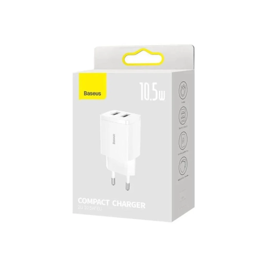 Baseus Ładowarka sieciowa Compact 2x USB-A 10,5 W biała
