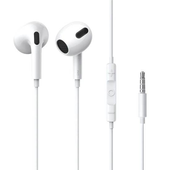 Białe słuchawki Baseus Encok H17 z przewodem 1,1 m, pilotem i wtykiem mini jack 3,5 mm.