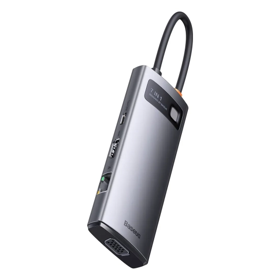 Hub USB-C Baseus Metal Gleam 7w1 HDMI VGA RJ45 szary