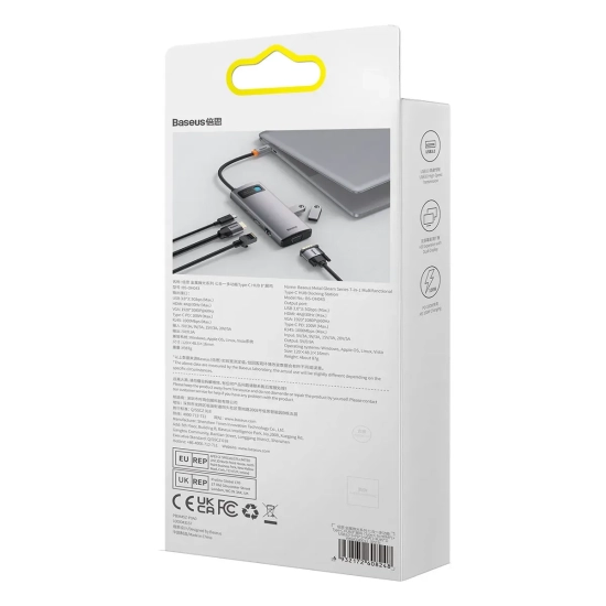 Hub USB-C Baseus Metal Gleam 7w1 HDMI VGA RJ45 szary