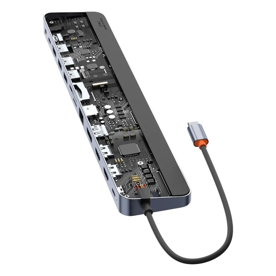Hub USB-C Baseus EliteJoy Gen2 12w1 z podstawką szary