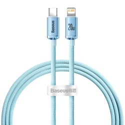 Baseus Crystal Shine USB-C – Lightning 20W 1,2 m niebieski – przewód ze złączami USB-C – Lightning w kolorze niebieski.
