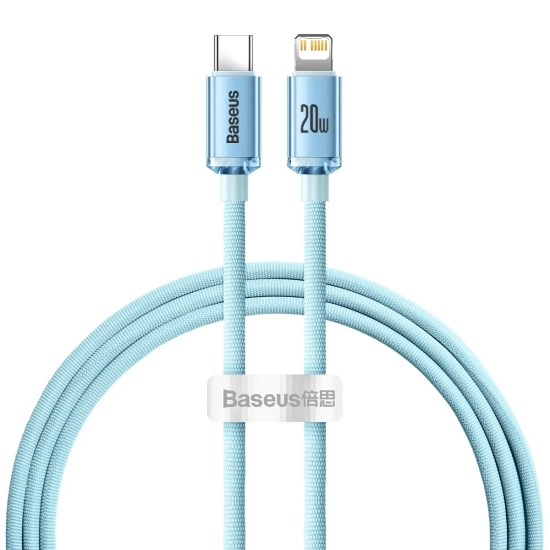 Baseus Crystal Shine USB-C – Lightning 20W 1,2 m niebieski – przewód ze złączami USB-C – Lightning w kolorze niebieski.