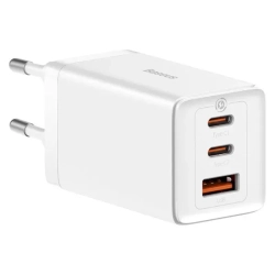Szybka ładowarka sieciowa GaN 2x USB-C USB 65W + kabel USB-C biała