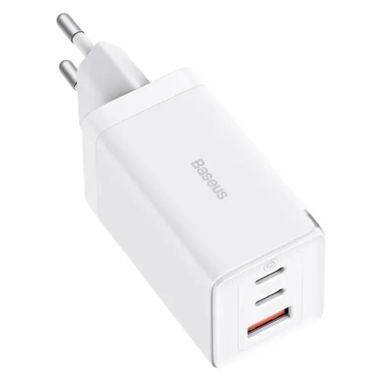 Szybka ładowarka sieciowa GaN 2x USB-C USB 65W + kabel USB-C biała