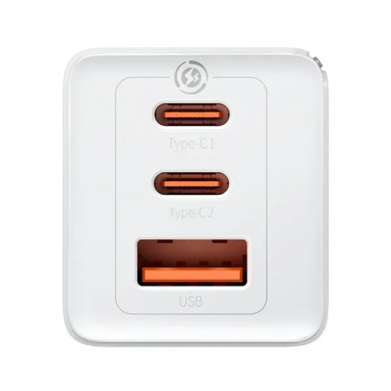 Szybka ładowarka sieciowa GaN 2x USB-C USB 65W + kabel USB-C biała