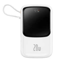 Baseus QC-PD-SCP-FCP powerbank 10000mAh 20W zwijany kabel biały — wariant produktu marki Baseus, kolor biały, pojemność