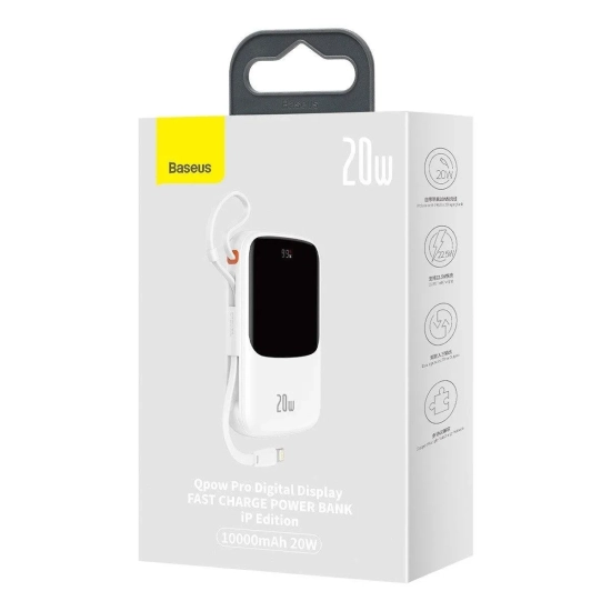 Baseus QC-PD-SCP-FCP powerbank 10000 mAh 20 W zwijany kabel biały