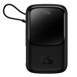 Baseus QC-PD-SCP-FCP powerbank 10000mAh 22.5W zwijany kabel czarny — wariant produktu marki Baseus, kolor czarny, pojemn