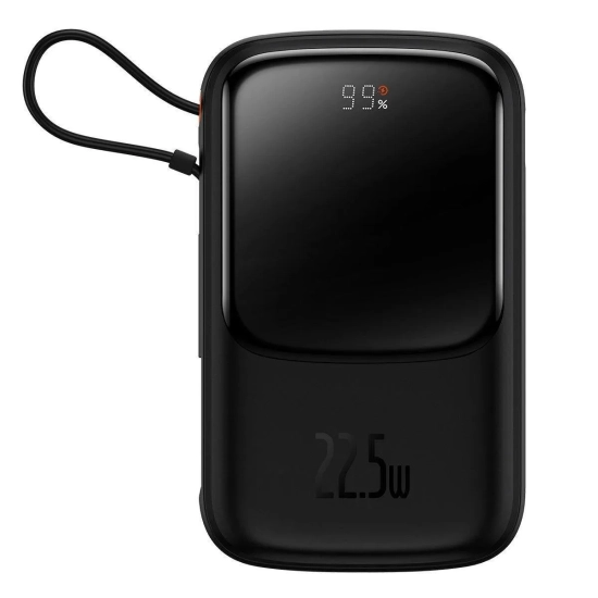 Baseus QC-PD-SCP-FCP powerbank 10000mAh 22.5W zwijany kabel czarny — wariant produktu marki Baseus, kolor czarny, pojemn