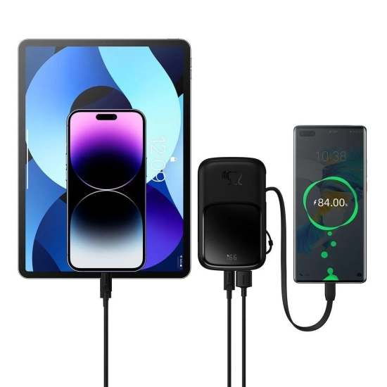 Baseus QC-PD-SCP-FCP powerbank 10000 mAh 22.5 W zwijany kabel czarny