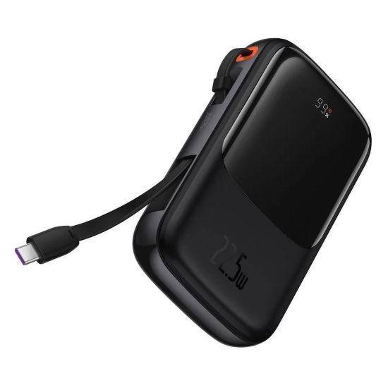 Baseus QC-PD-SCP-FCP powerbank 10000 mAh 22.5 W zwijany kabel czarny