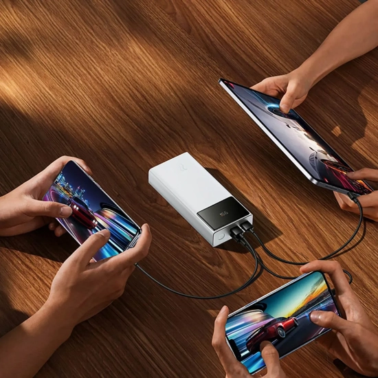 Powerbank 20000mAh USB-A USB-C z wyświetlaczem kablem 22.5W - biały