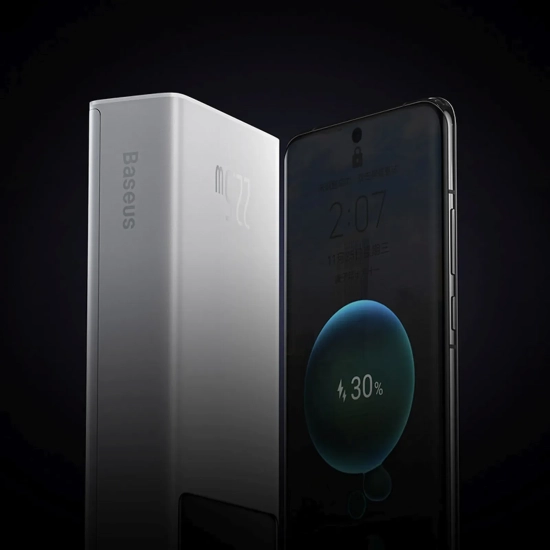 Powerbank 20000mAh USB-A USB-C z wyświetlaczem kablem 22.5W - biały