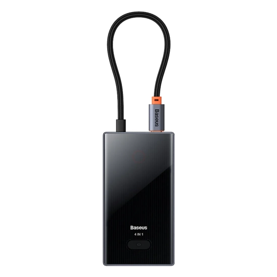 Szary hub Baseus PioneerJoy z wejściem USB-C i czterema portami USB-A 3.0.
