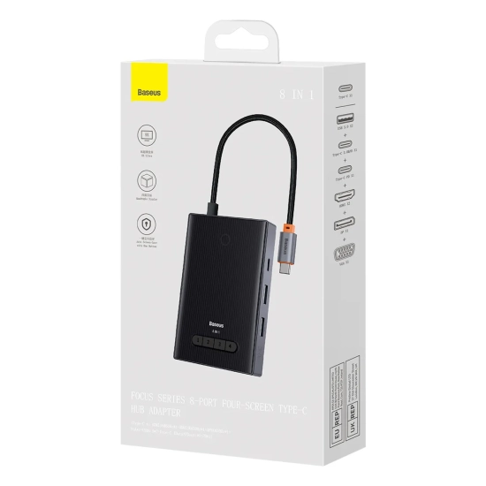 Baseus Hub USB-C PioneerJoy 8w1 DP HDMI VGA 4K