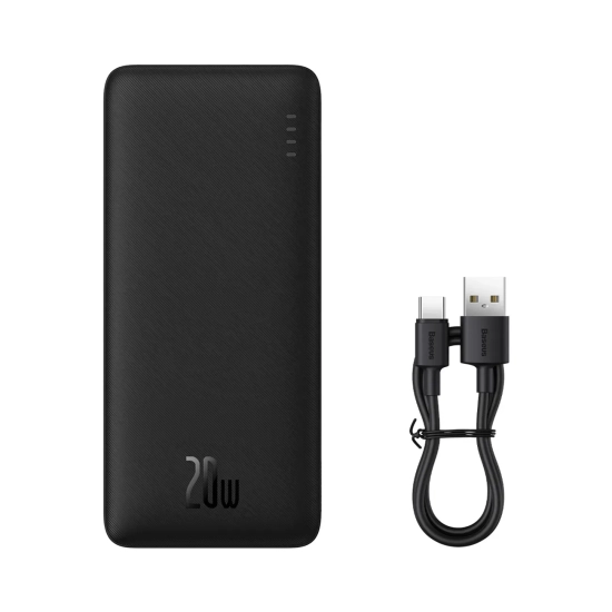 Powerbank Airpow 20W 10000mAh z kablem USB-A - USB-C 30cm - czarny