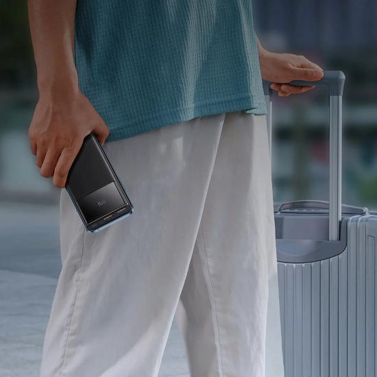 Powerbank 10000mAh USB-A USB-C z wyświetlaczem kablem 22.5W - czarny