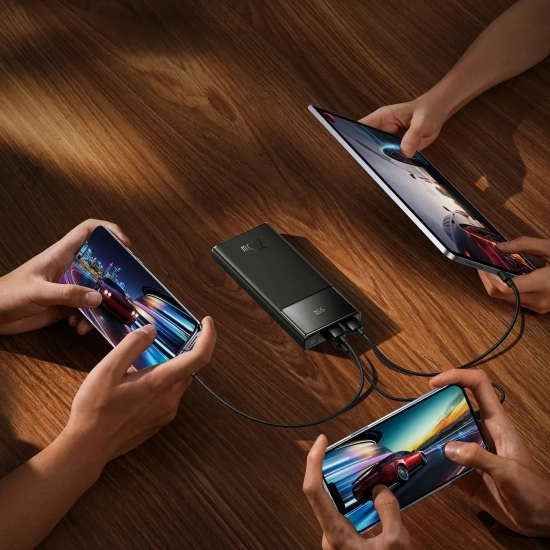 Powerbank 10000mAh USB-A USB-C z wyświetlaczem kablem 22.5W - czarny