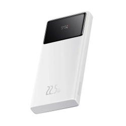 Powerbank 10000mAh USB-A USB-C z wyświetlaczem kablem 22.5W - biały
