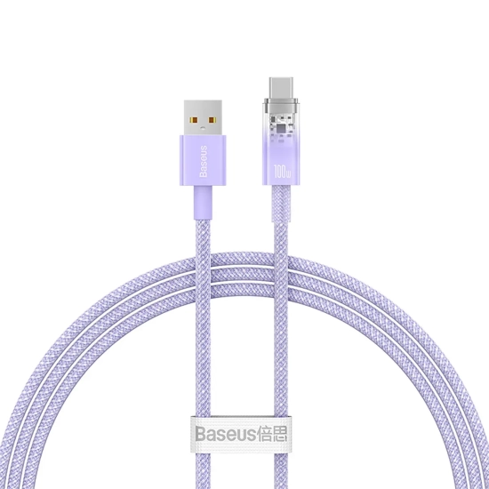 Kabel Baseus Explorer USB-A – USB-C 100W 1 m fioletowy