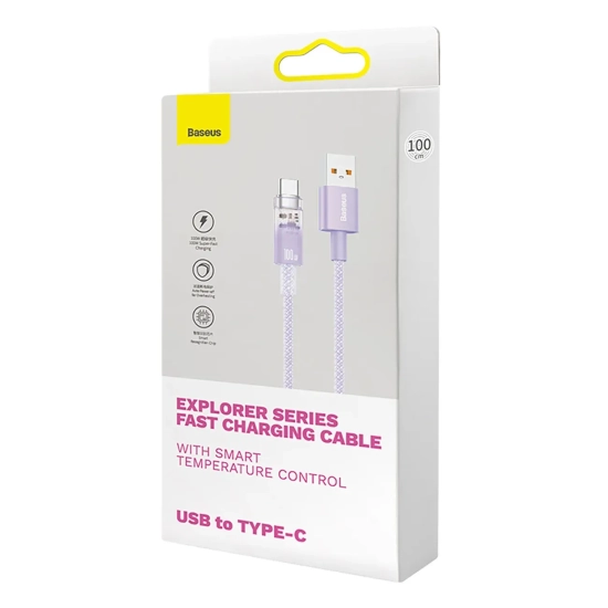 Kabel Baseus Explorer USB-A – USB-C 100W 1 m fioletowy