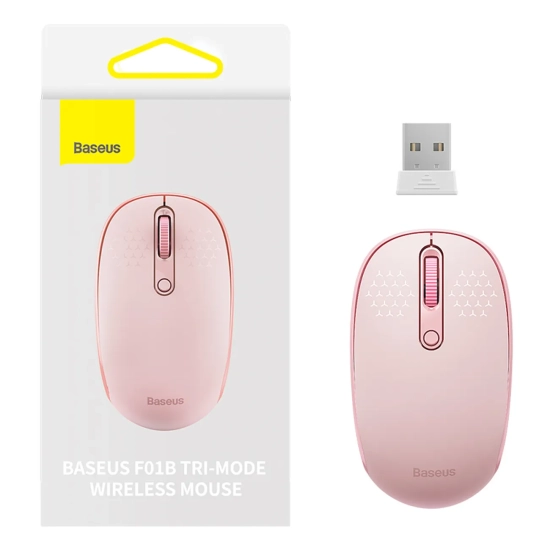 Baseus Mysz bezprzewodowa F01B Tri-Mode różowa 1600 DPI